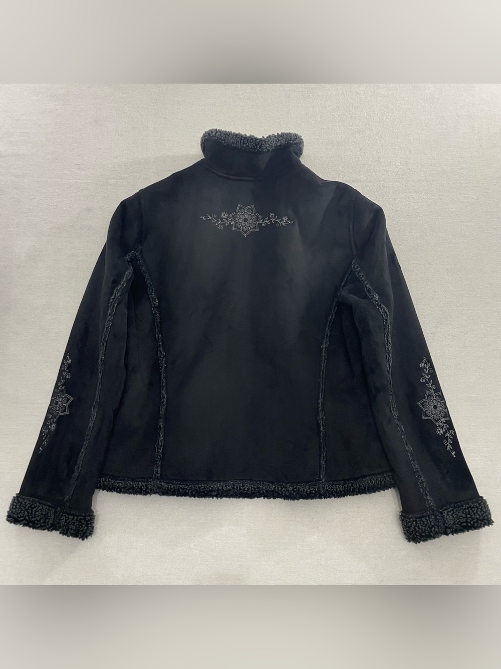 LL Bean Black Embroidered Micro Fleece Lined Winter Jacket Coat Women's M Floral - Picture 6 of 6